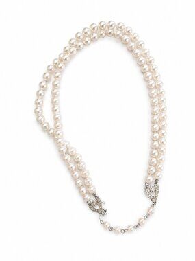 ✨ Vintage 1950s Cream Pearl Necklace – Double Strand, Rhinestone Clasp (USA)